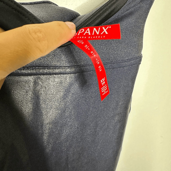 SPANX Faux Leather Leggings Navy Blue compression tummy control womens XS - Picture 3 of 4